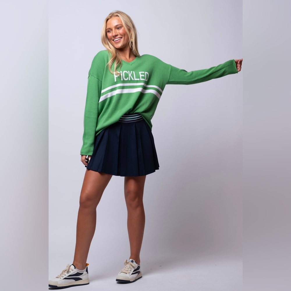 Green & White Pickled V-neck Sweater Pickleball